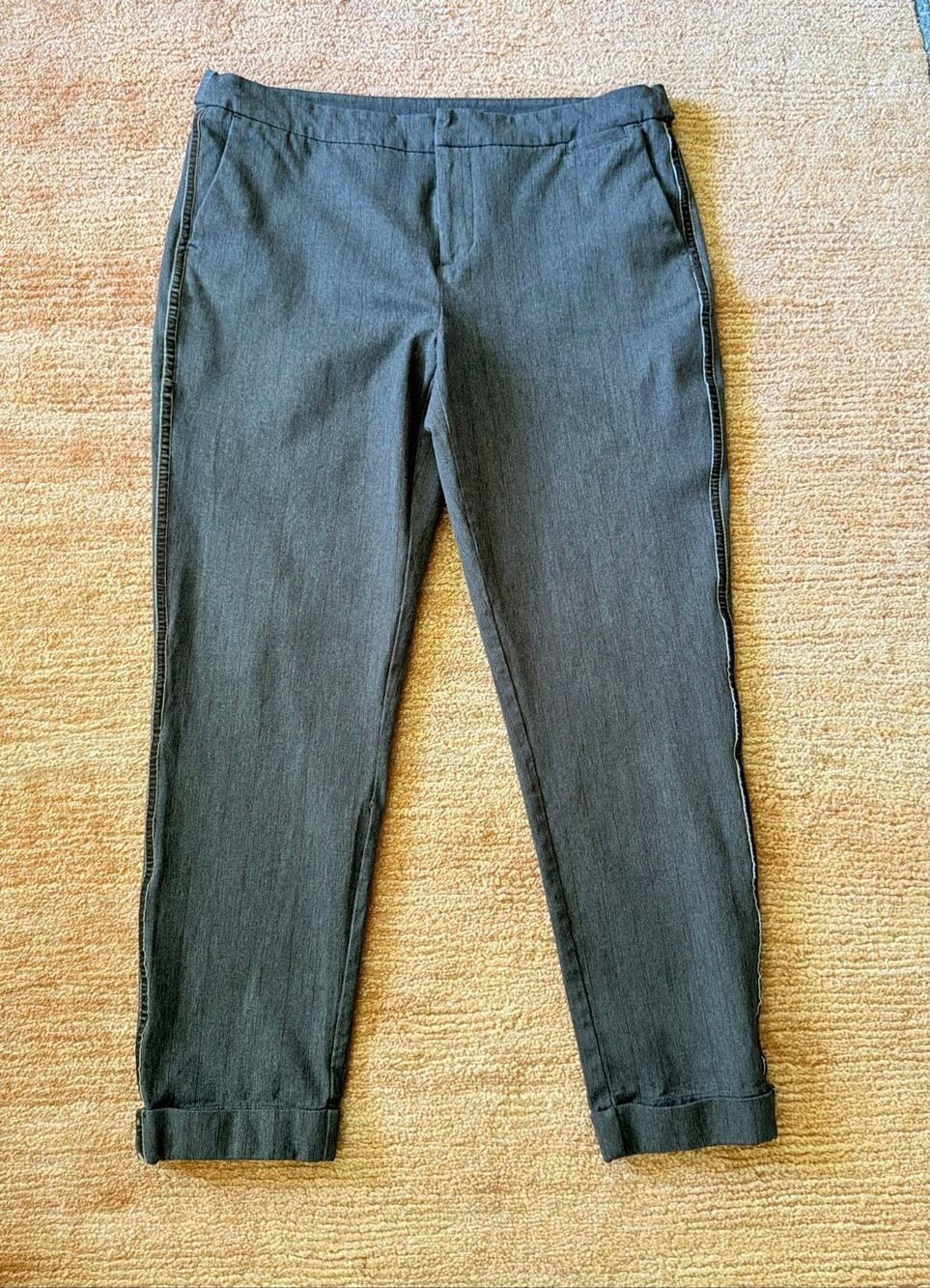 Sundance Gray Pinstripe Velvet Tuxedo Stripe Ankle Pants Size 12